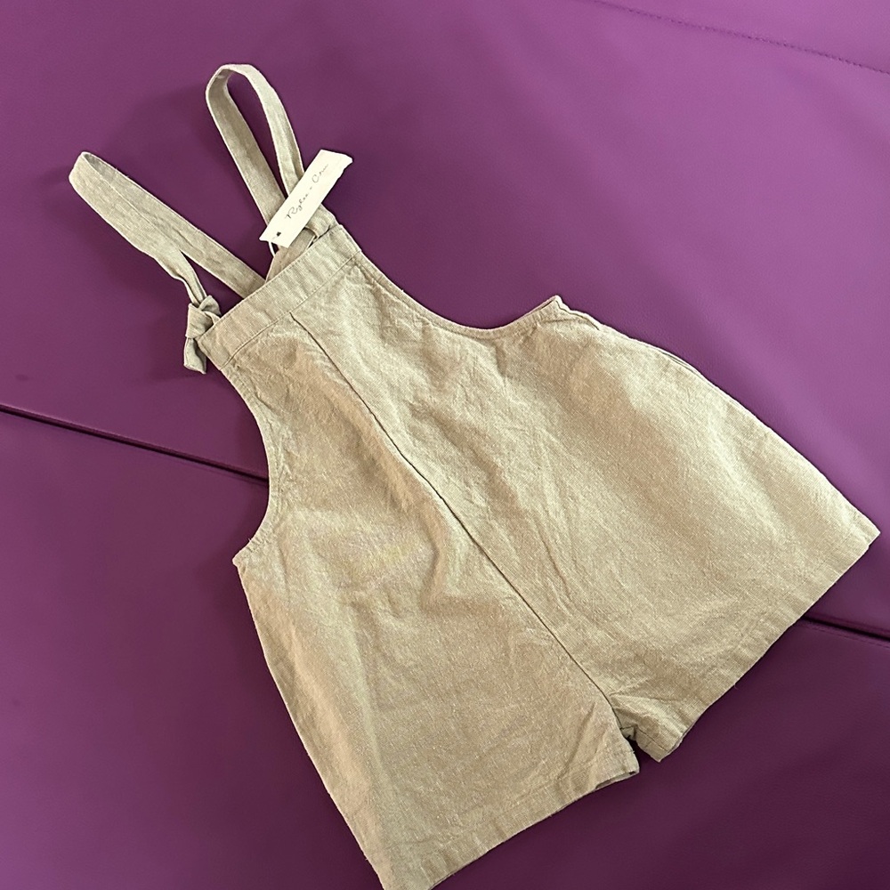 Rylee + Cru Tan Linen Adjustable Overalls